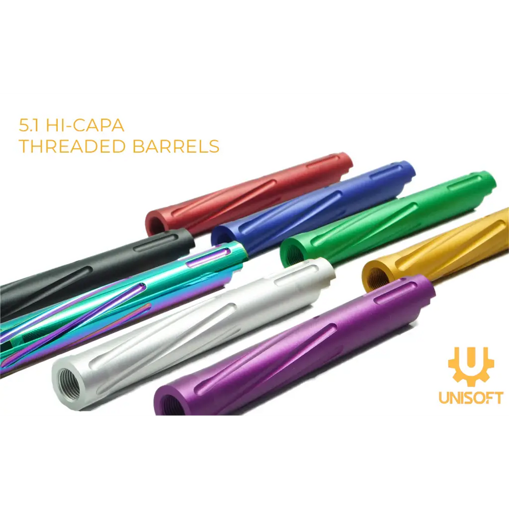 Unisoft Threaded Twisted Outer Barrel V2 for TM 5.1 Hi Capa Series Airsoft GBB Pistols  Solid Red Gold Green Blue Rainbow Purple Silver Black Tokyo Marui Hi-Capa