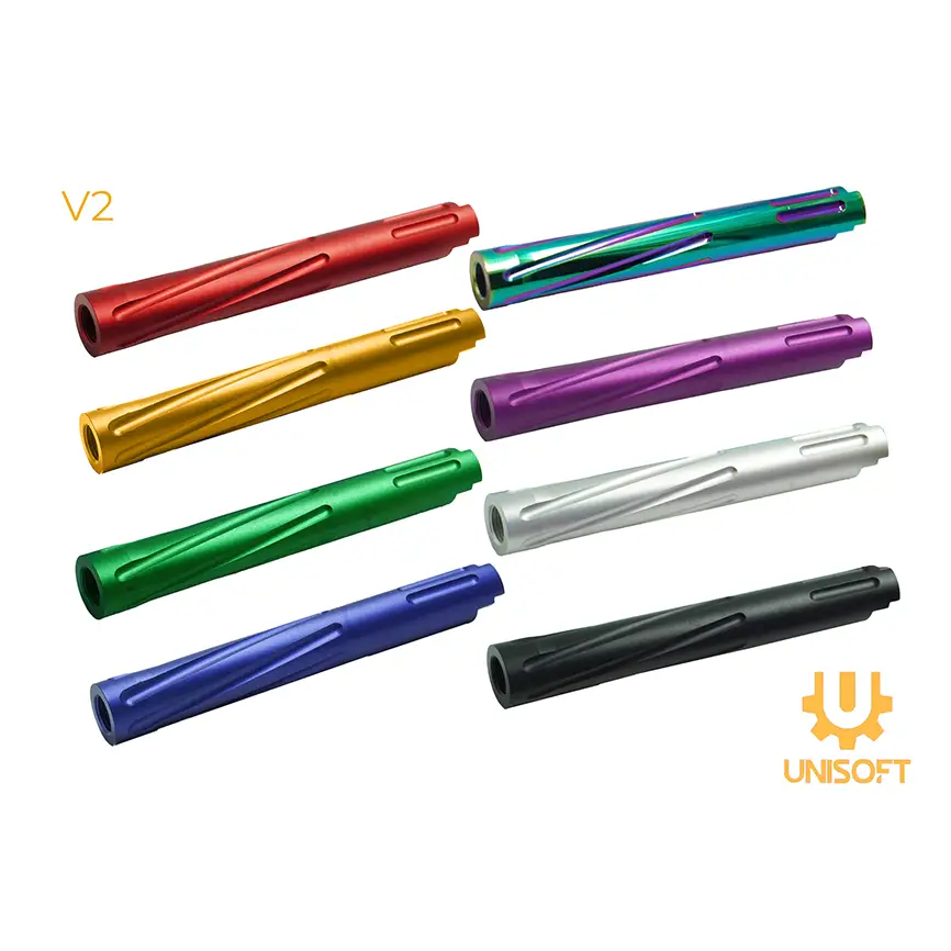 Unisoft Threaded Twisted Outer Barrel V2 for TM 5.1 Hi Capa Series Airsoft GBB Pistols  Solid Red Gold Green Blue Rainbow Purple Silver Black Tokyo Marui Hi-Capa