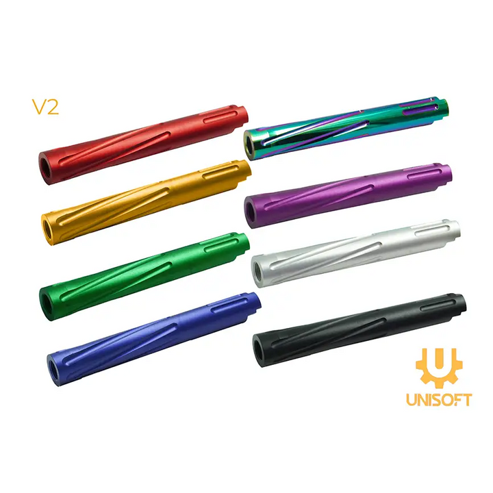 Unisoft Threaded Twisted Outer Barrel V2 for TM 5.1 Hi Capa Series Airsoft GBB Pistols  Solid Red Gold Green Blue Rainbow Purple Silver Black Tokyo Marui Hi-Capa